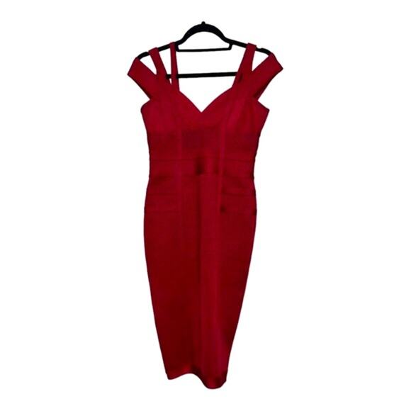 NWOT House of CB London Mimi Red Shimmer Bandage Bodycon Midi Event Dress - Picture 10 of 13